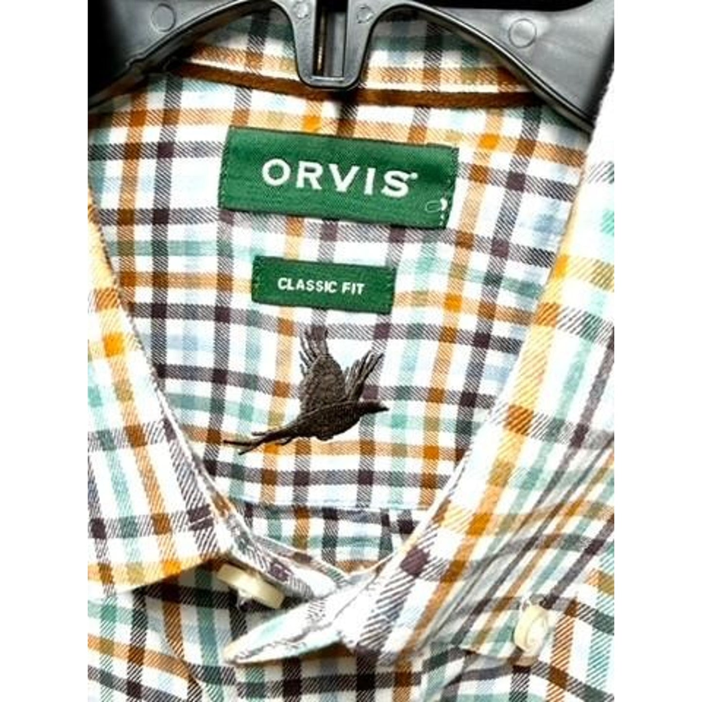 Orvis Country Twill Shirt Mens Medium Classic Fit Plaid Button Down Cotton