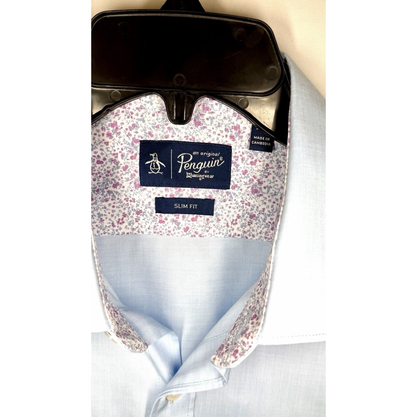 Original Penguin Shirt Mens 16 32/33 Light Blue Heritage Slim Fit Stretch Shirt