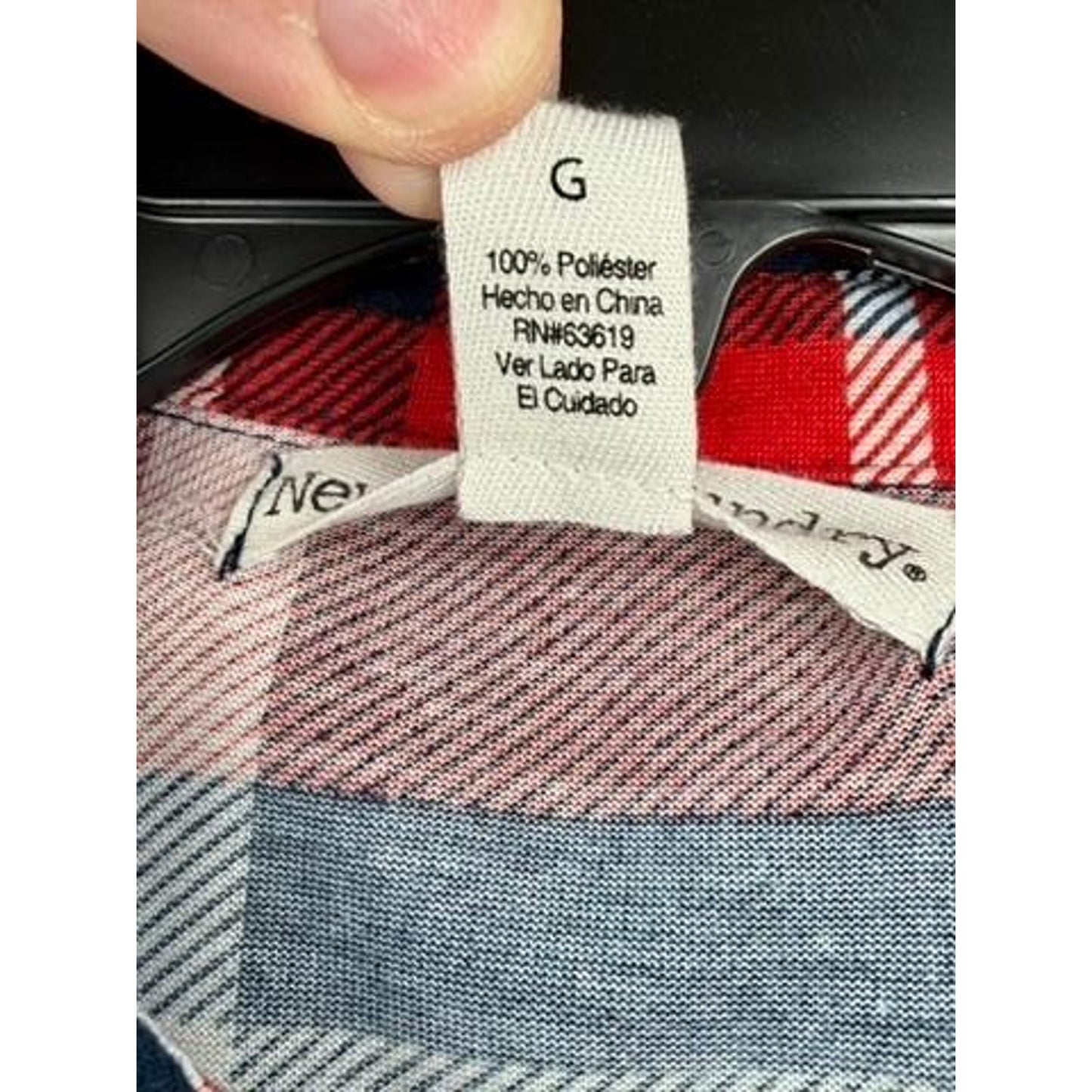 New York Laundry Plaid Button Up Shirt Womens Large Red Blue Roll Tab Sleeve