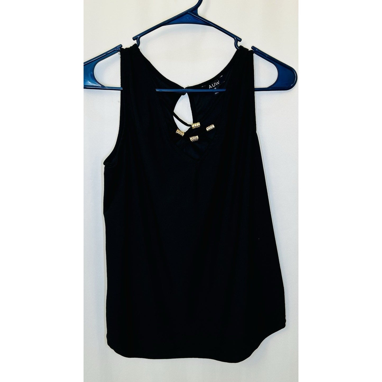 AUW Light Weight Short Sleeve Gold Detail at Neckline Black