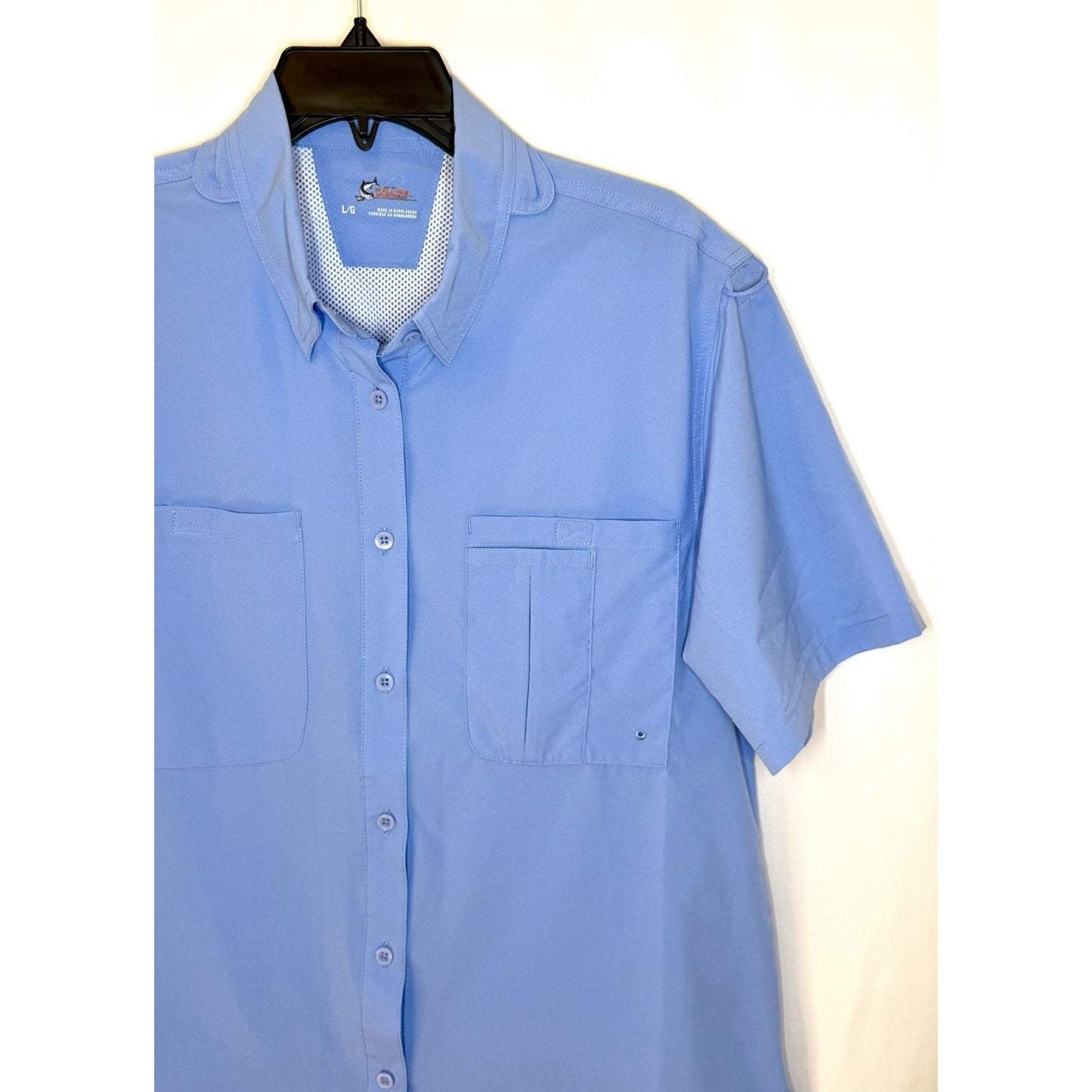 World Wide Sportsman Fishing Shirt Men’s L Periwinkle Vented Short Sleeve Button