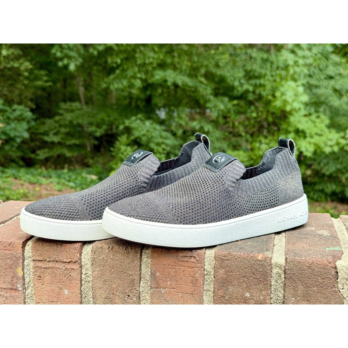 MICHAEL KORS Juno Knit Slip On Sneakers Black Bronze Metallic Women’s Size 7 M
