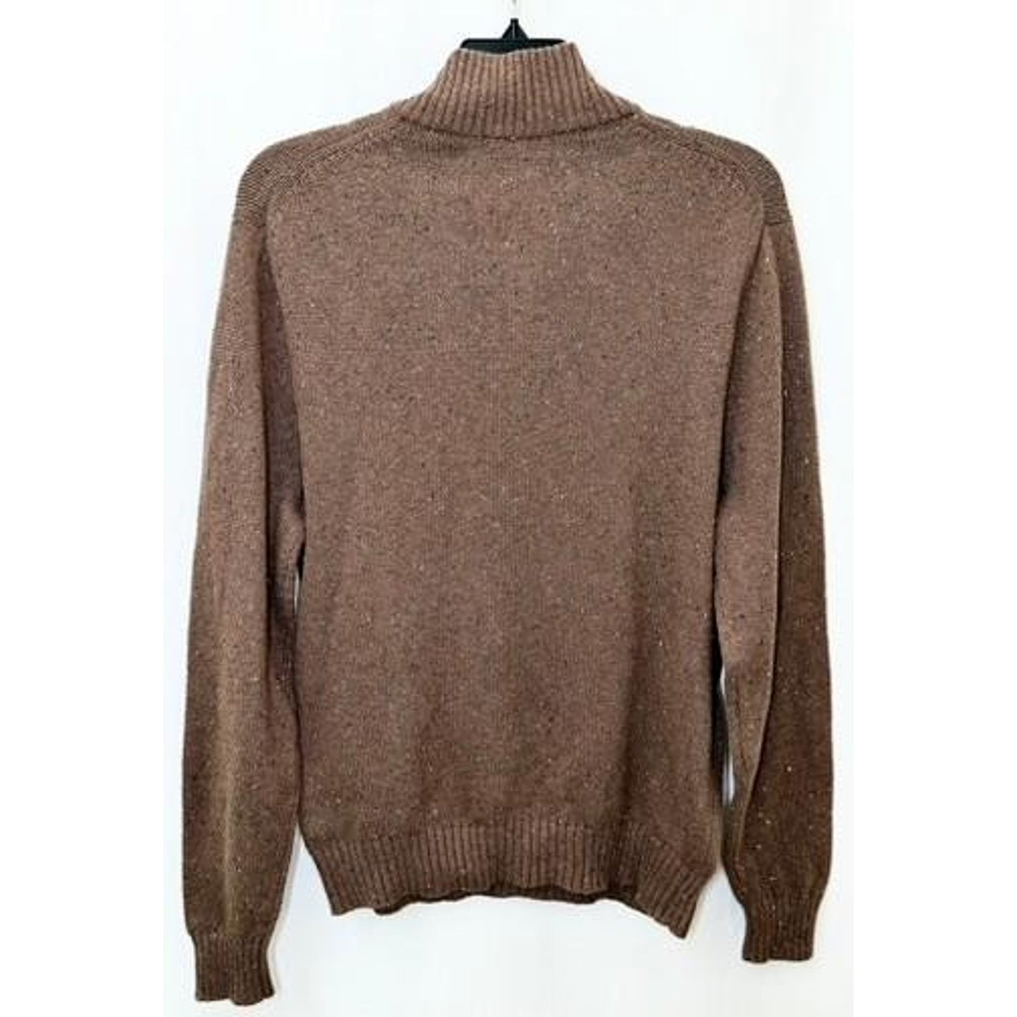 Crown & Ivy Mens Large Brown Tweed Knit 1/4 Zip Pullover Sweater Cotton Blend