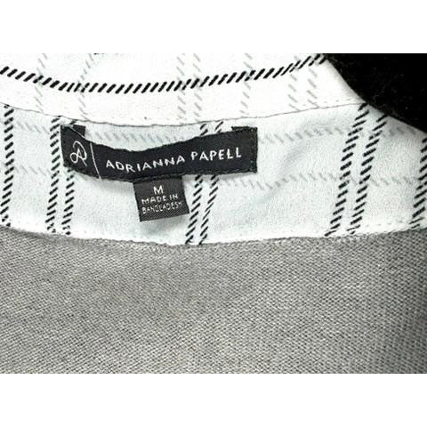 Adrianna Papell Layered Look Sweater Womens Medium Gray Knit Plaid Shirt Hem