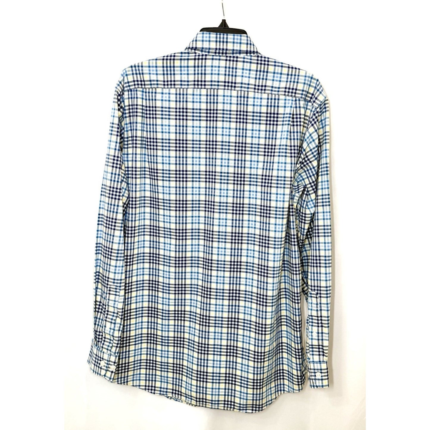 LL Bean Shirt Mens Medium White Blue Yellow Plaid Button Up Long Sleeve Cotton