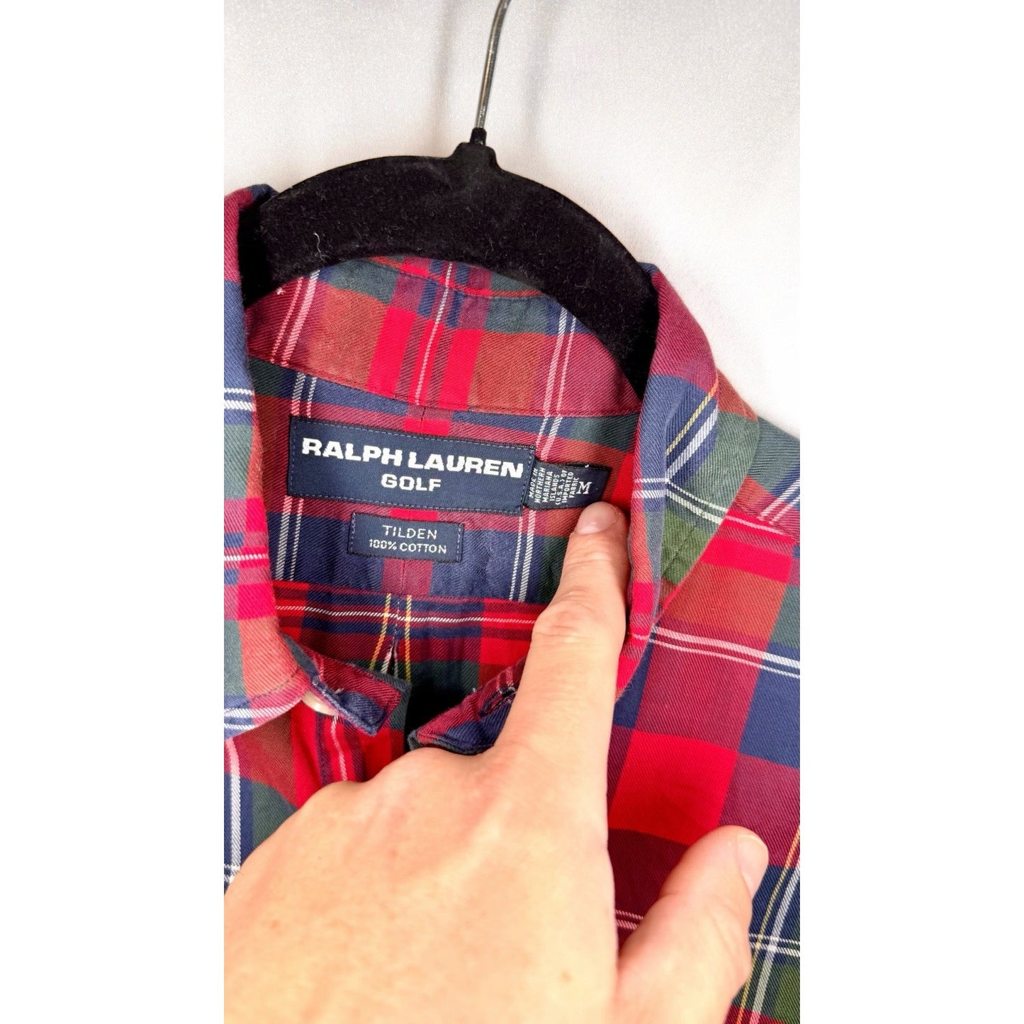 RALPH LAUREN GOLF Button Down Shirt Sz M Tilden Cotton Tartan Plaid Red LS Top