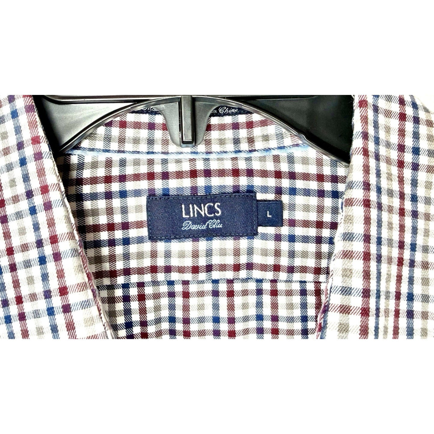 Lincs by David Chu Men’s Large L/S Button Down Shirt Red Blue Plaid Cotton