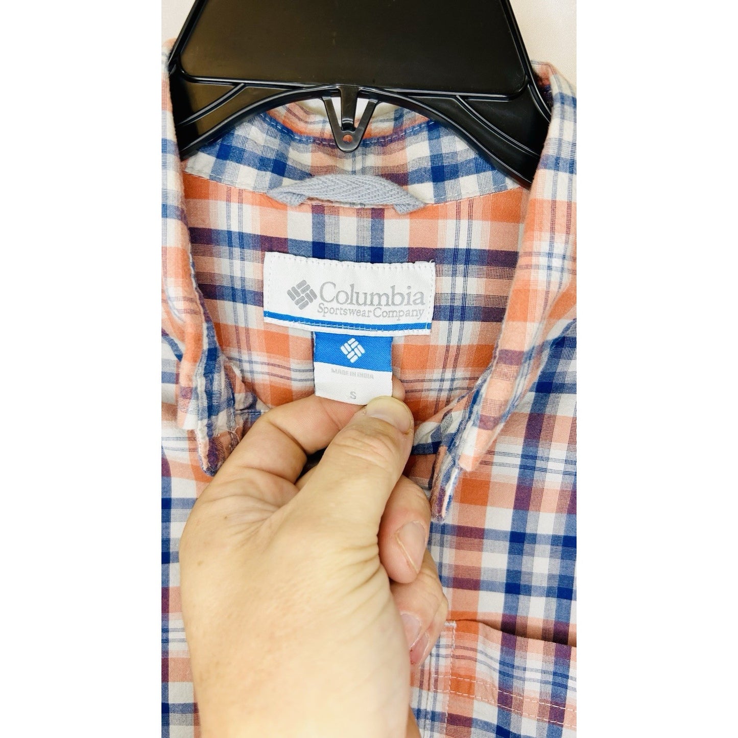 Columbia Plaid Button Up Shirt Long Sleeve Outdoor Casual Blue/Orange Mens Small