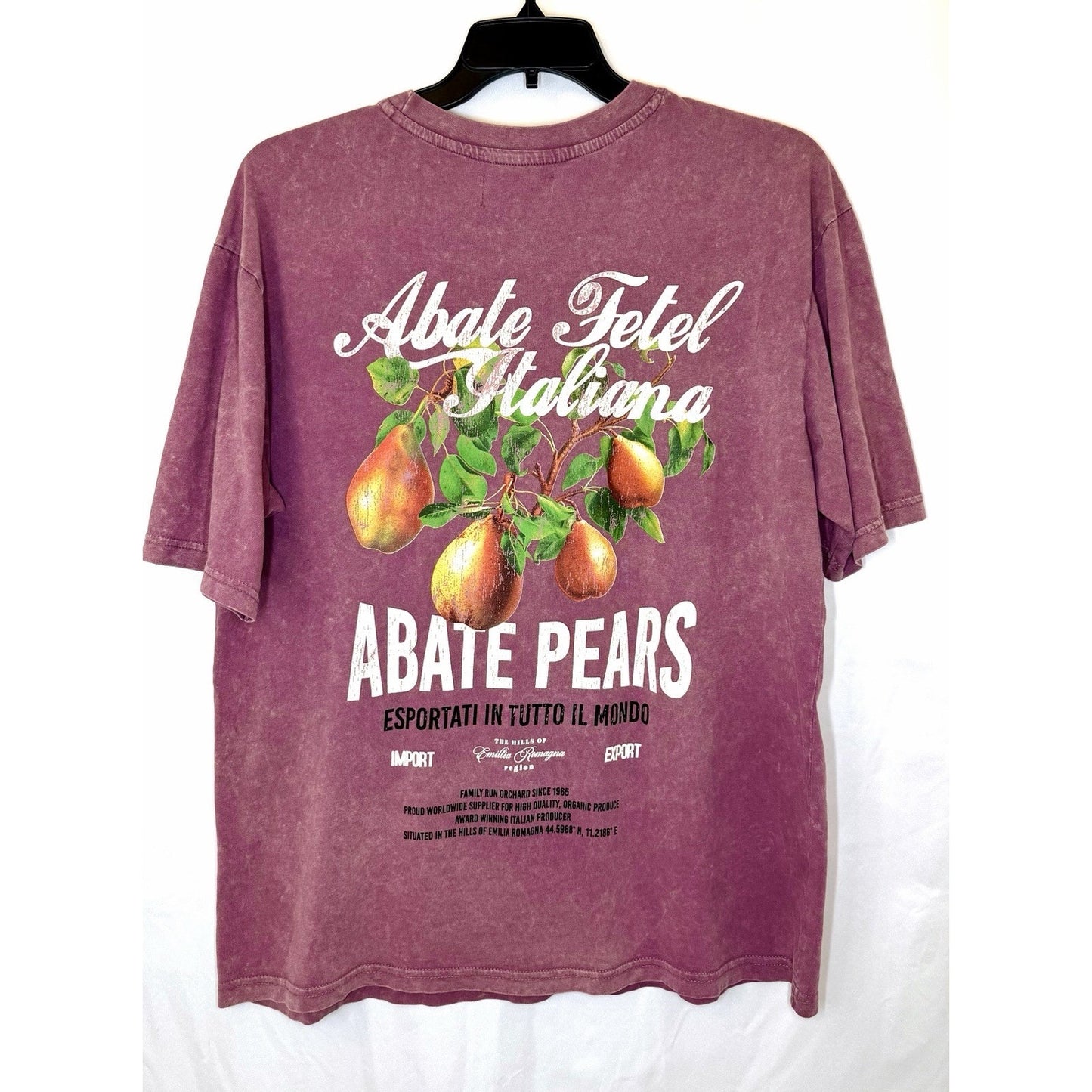 Primark Men’s Large Relaxed Fit Heather Burgandy “Pears” T-shirt
