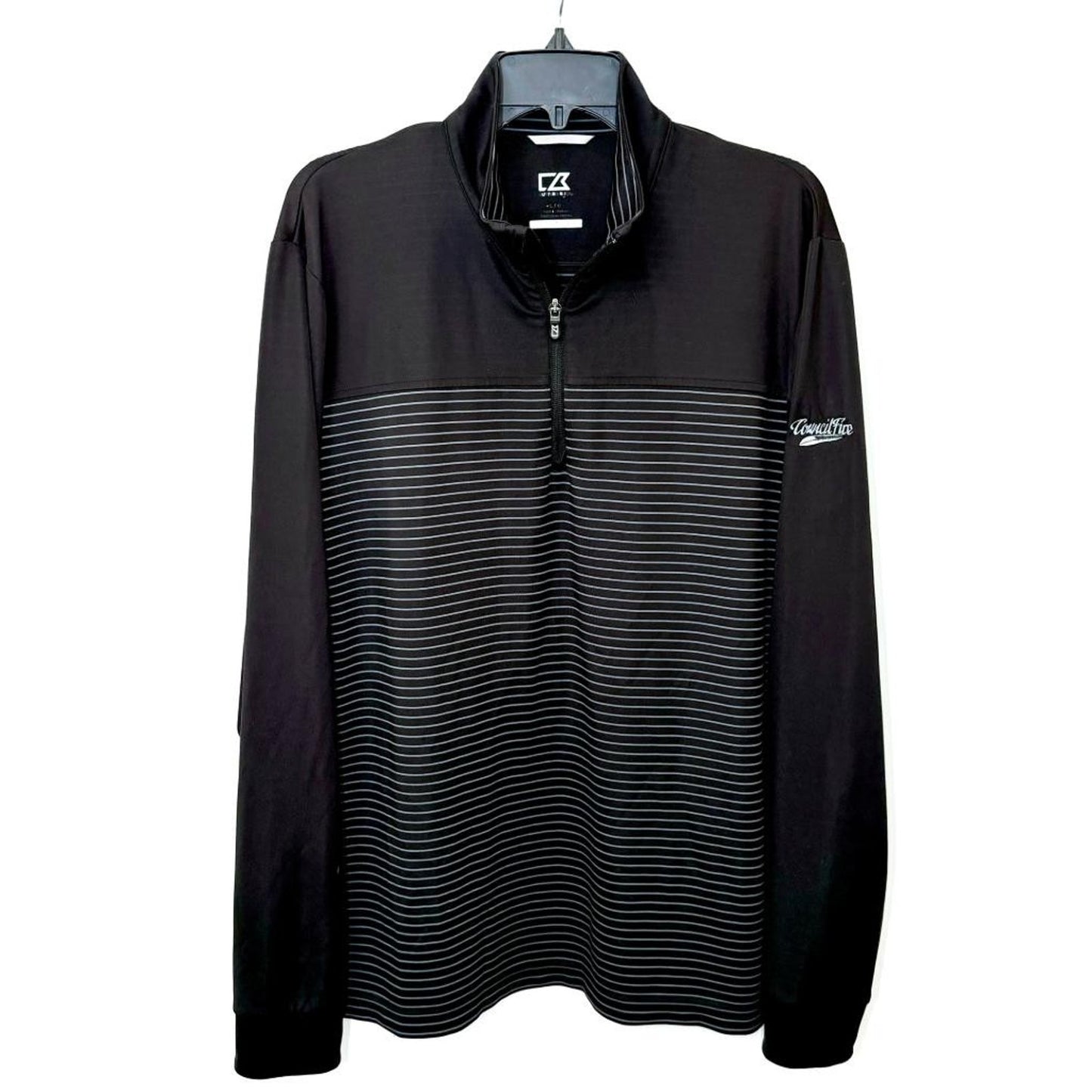 Cutter & Buck Mens Large CB DryTec 1/4 Zip Pullover Black Striped Golf Jacket