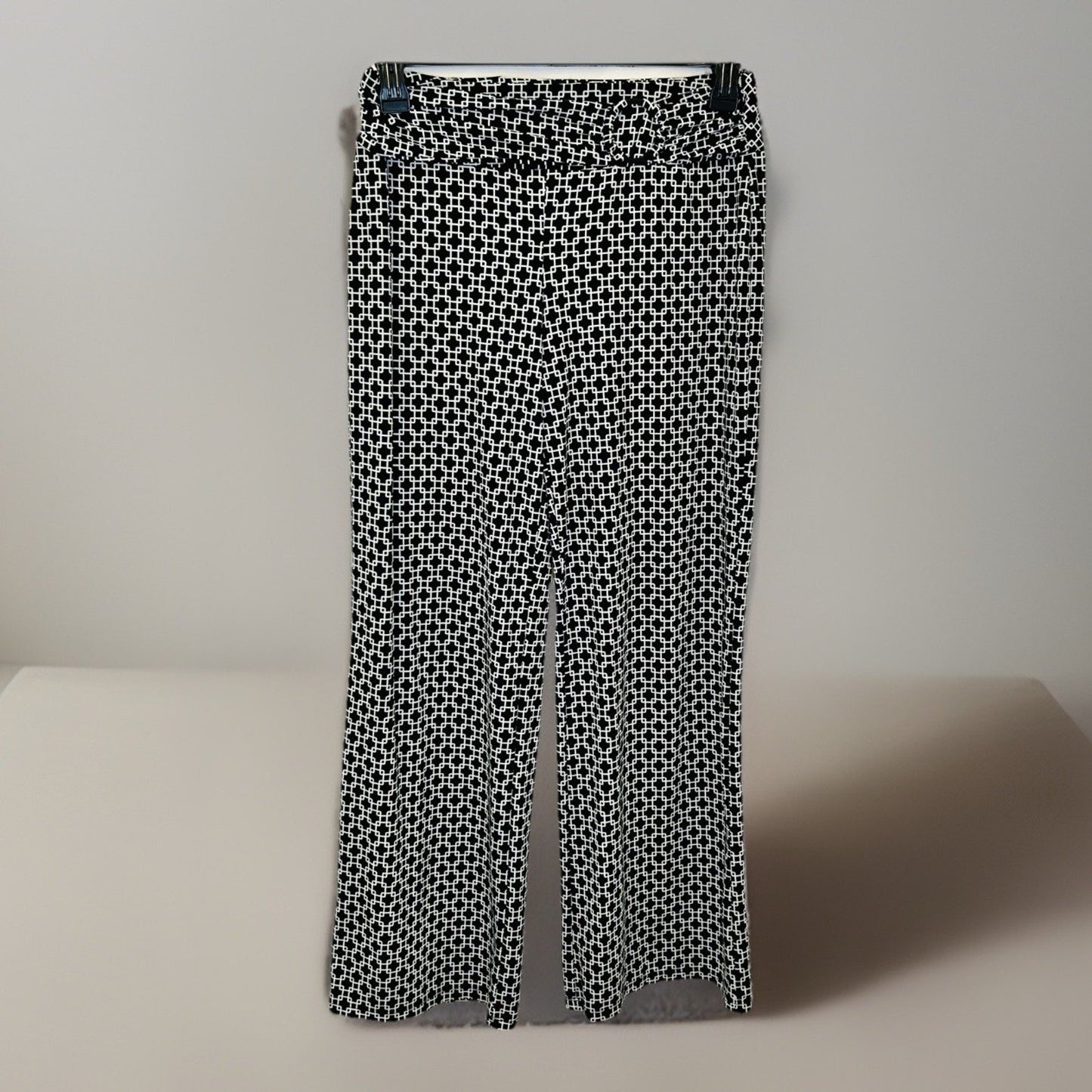 Robert Louis Stretchy Pants Black/White Geometric Size M Pull On Wide Leg