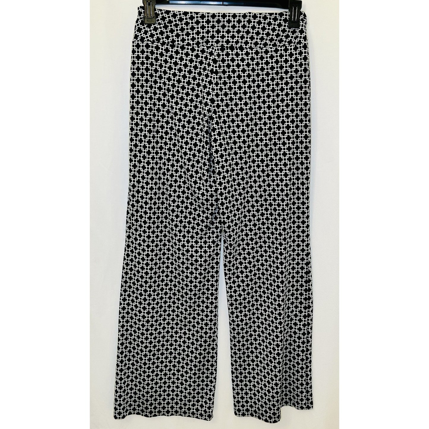 Robert Louis Stretchy Pants Black/White Geometric Size M Pull On Wide Leg