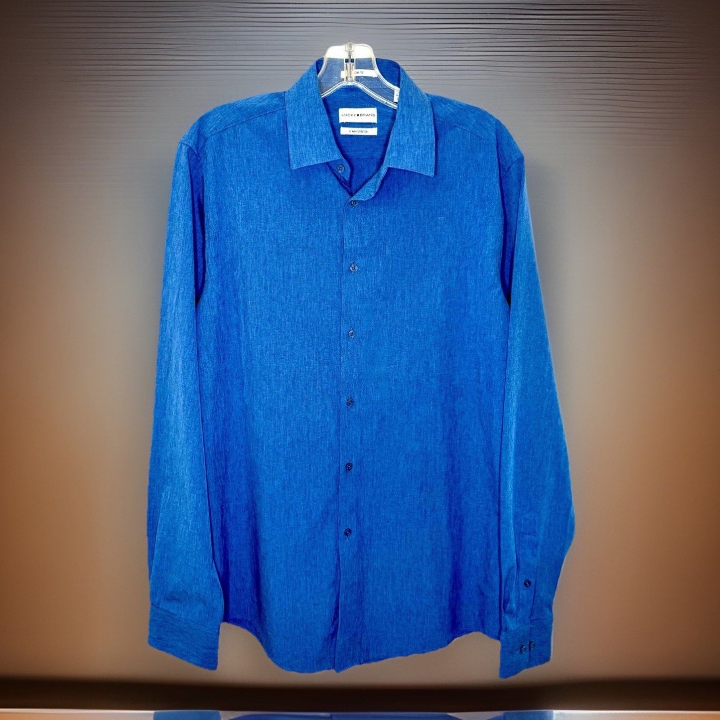 Lucky Brand 4 Way Stretch Slim Fit Western Classic Dress Shirt Sz M Medium Blue
