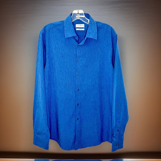 Lucky Brand 4 Way Stretch Slim Fit Western Classic Dress Shirt Sz M Medium Blue