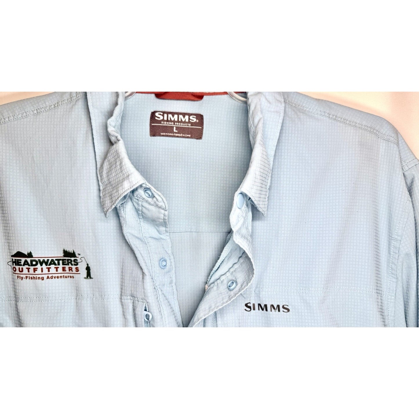 Simms Headwaters Double Haul Fishing Shirt Mens Size Large Light Blue Breathable