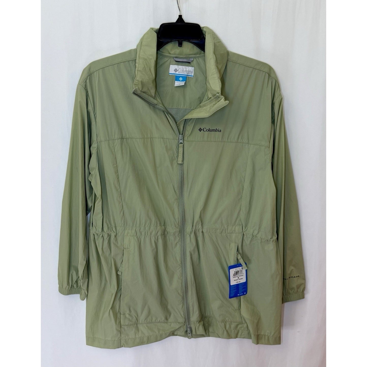 NWT Columbia Women’s Windbreaker Zip-Up Jacket Water Resistant Sage Green Hooded