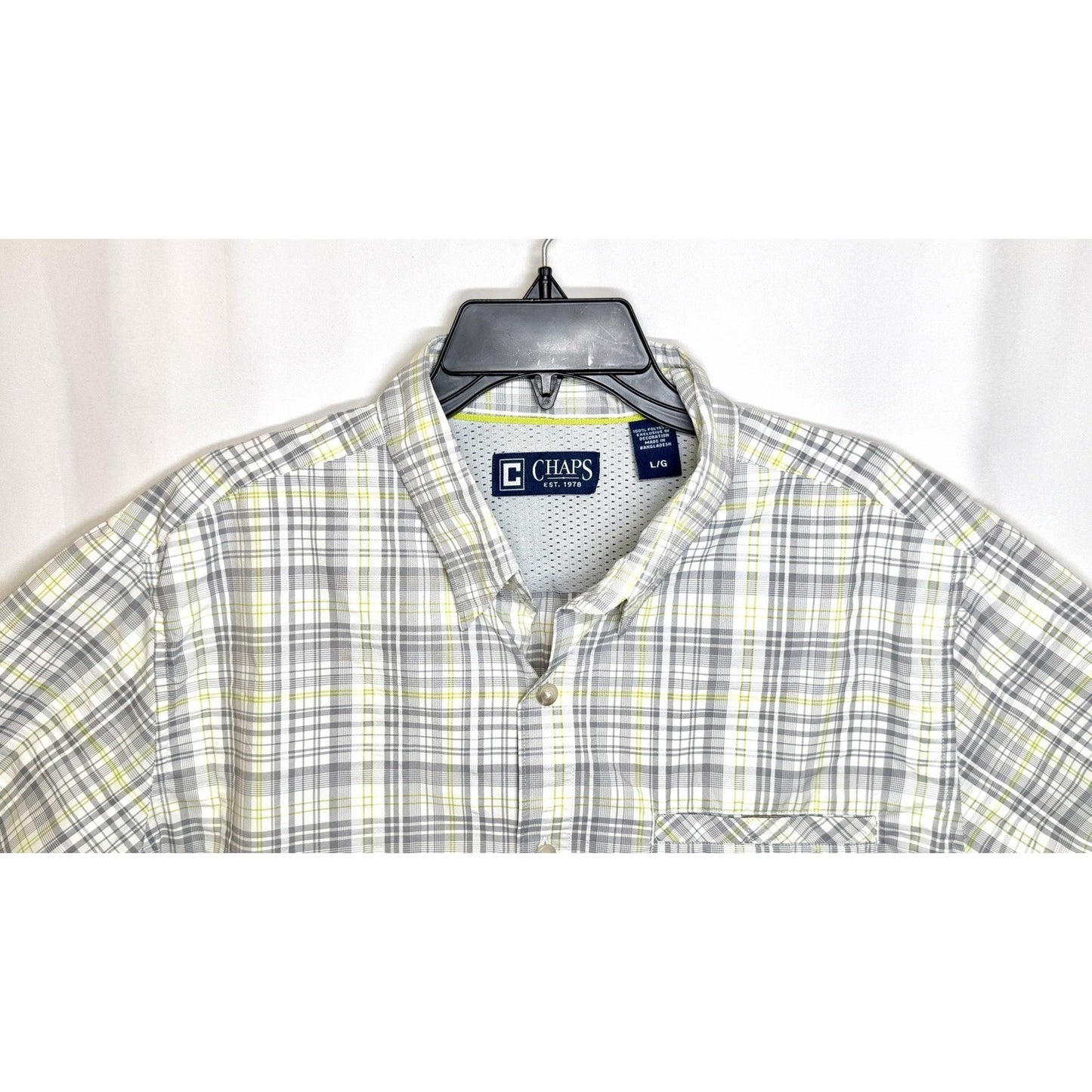 Chaps Shirt Mens Large Button Down Shirt Short Sleeve Grey Easy Care