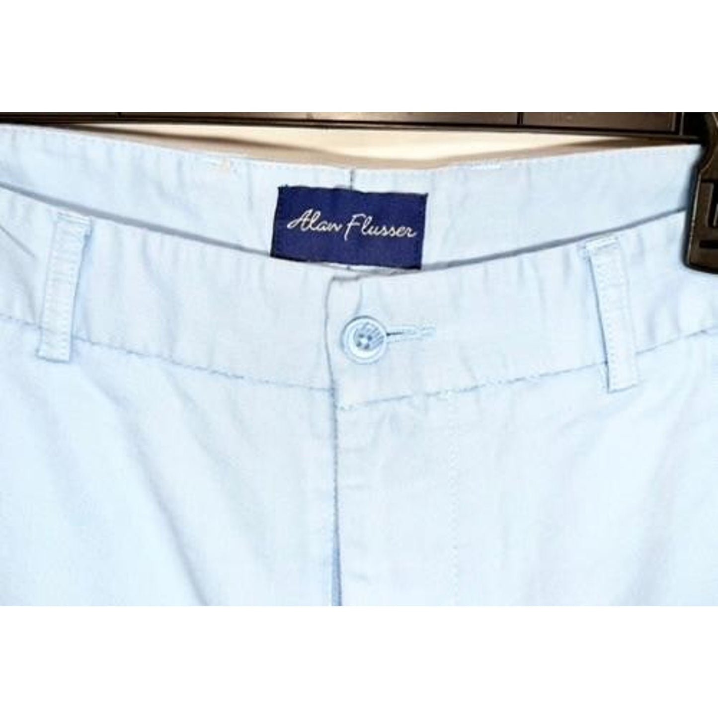 Alan Flusser Mens Chino Shorts Size 34 Light Blue Cotton Blend Flat Front