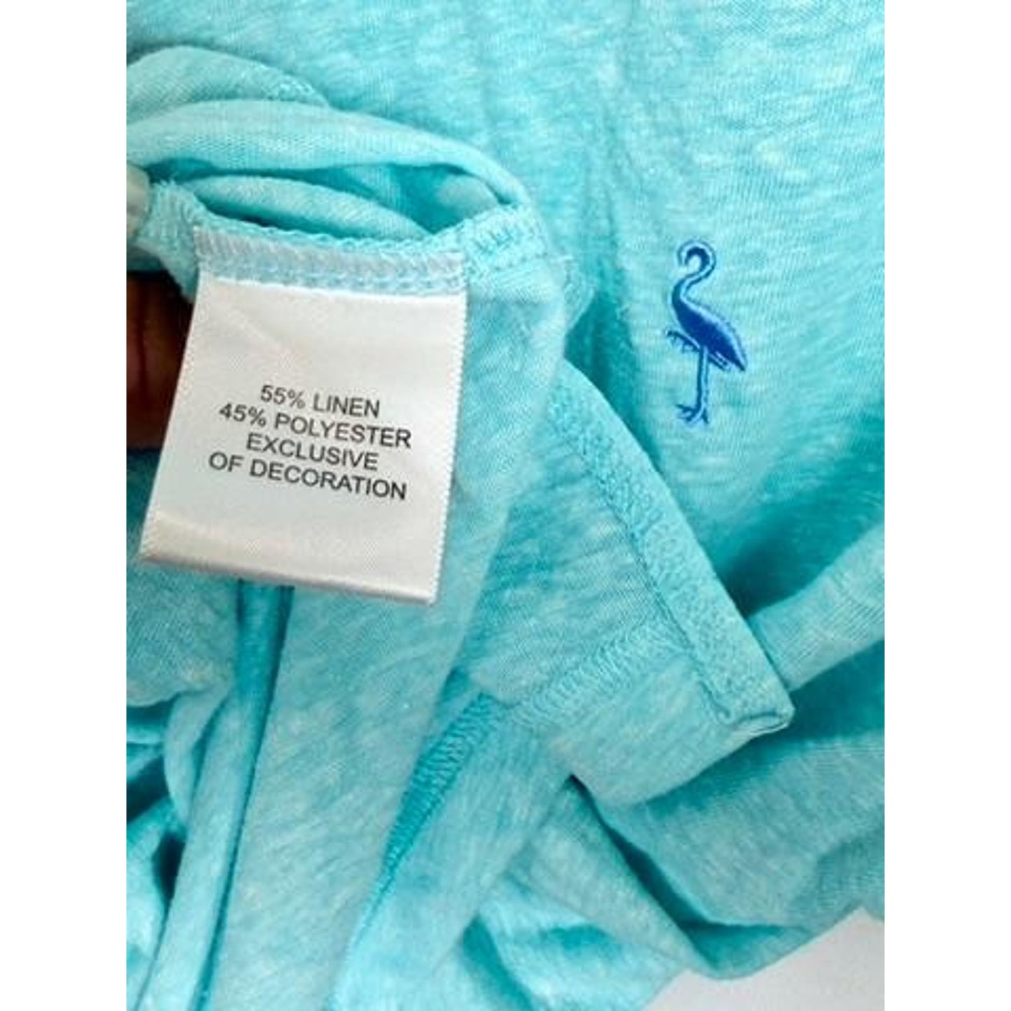 Tailorbyrd Collection Polo Shirt Mens Large Teal Aqua Blue Linen Blend Flamingo