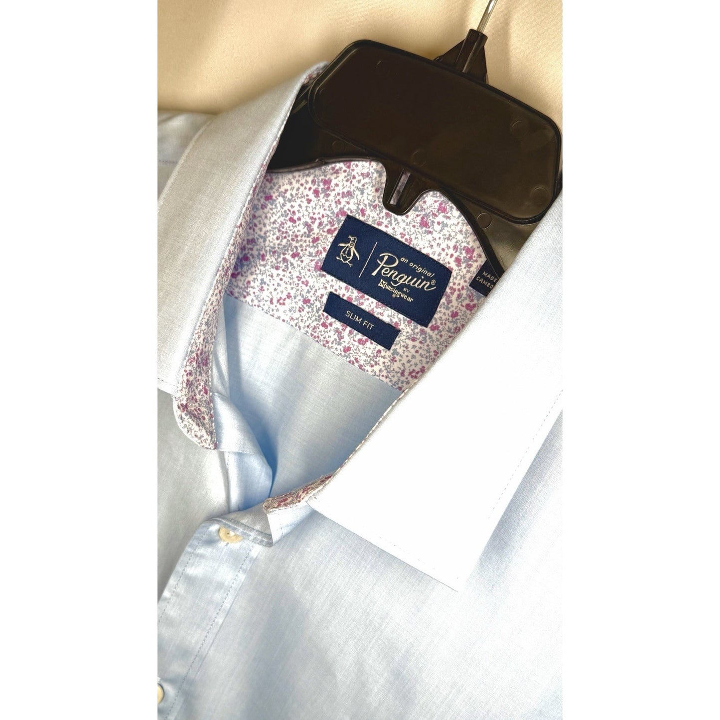 Original Penguin Shirt Mens 16 32/33 Light Blue Heritage Slim Fit Stretch Shirt