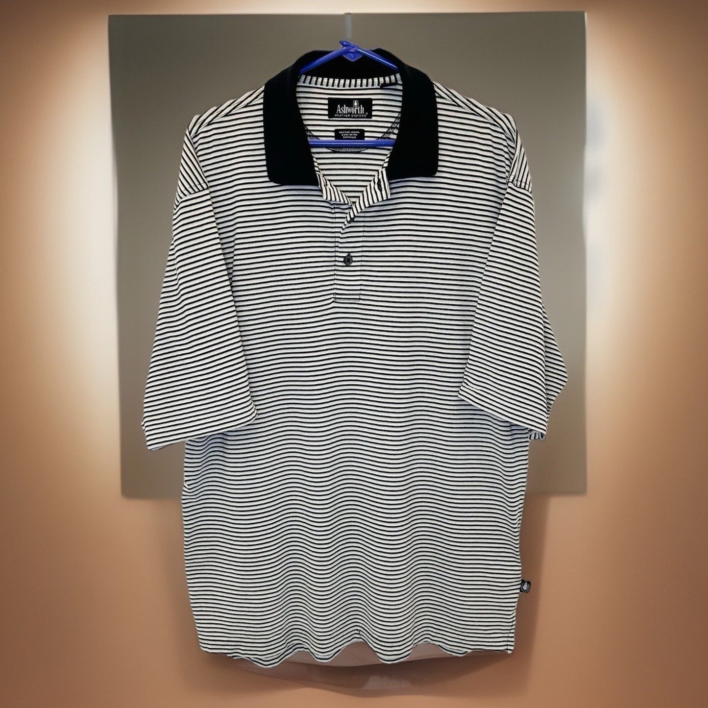Ashworth Polo Striped Golf Shirt - White/Navy - Men’s XL - Breathable