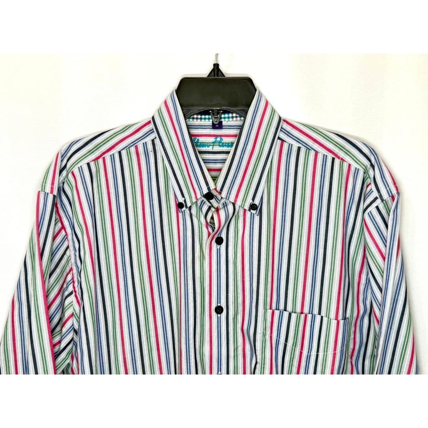 Alan Flusser Shirt Mens Medium Multicolor Stripe Cotton Long Sleeve Button Down