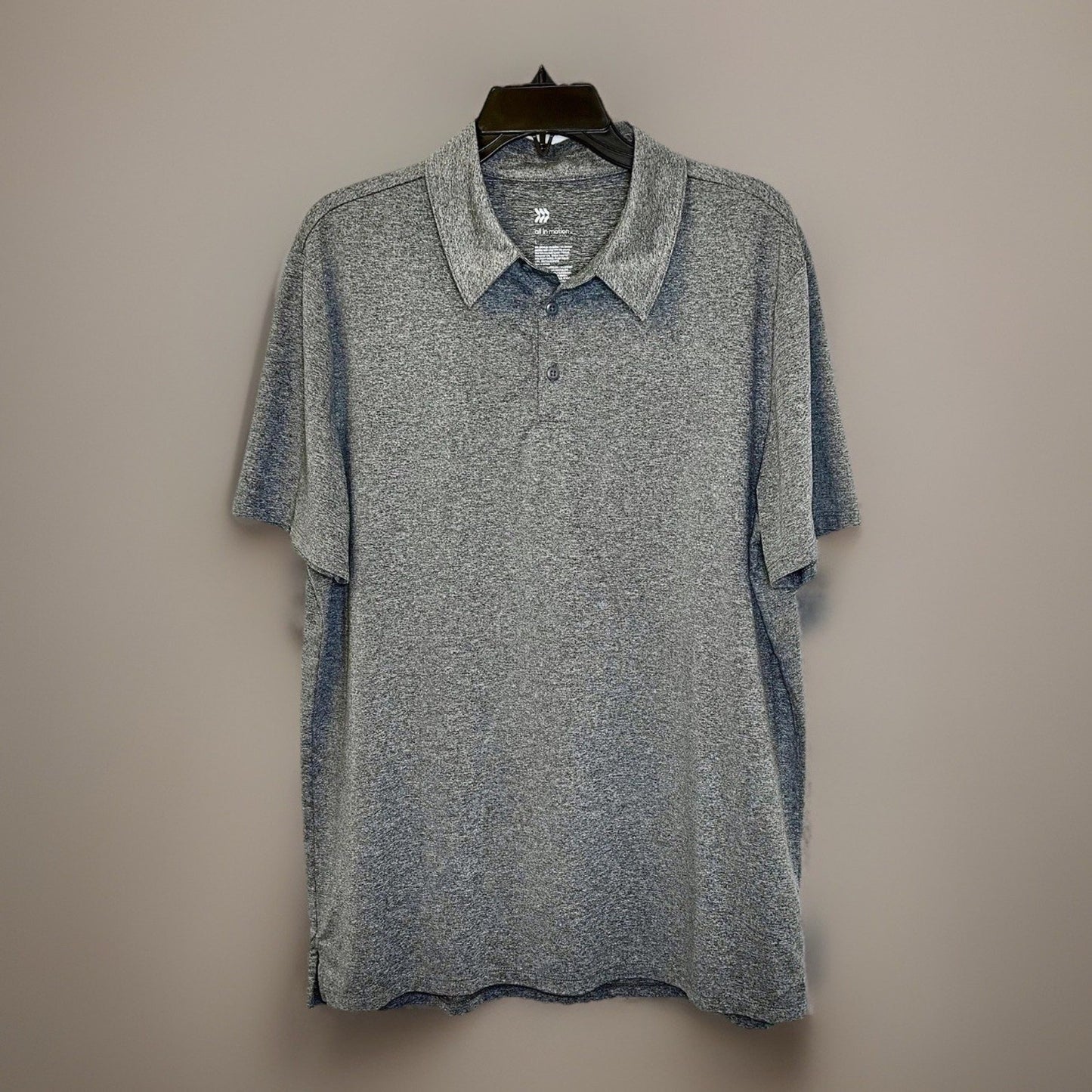 All in Motion Casual Polo Shirt Mens Large Gray Knit Short Sleeve Rayon Blend