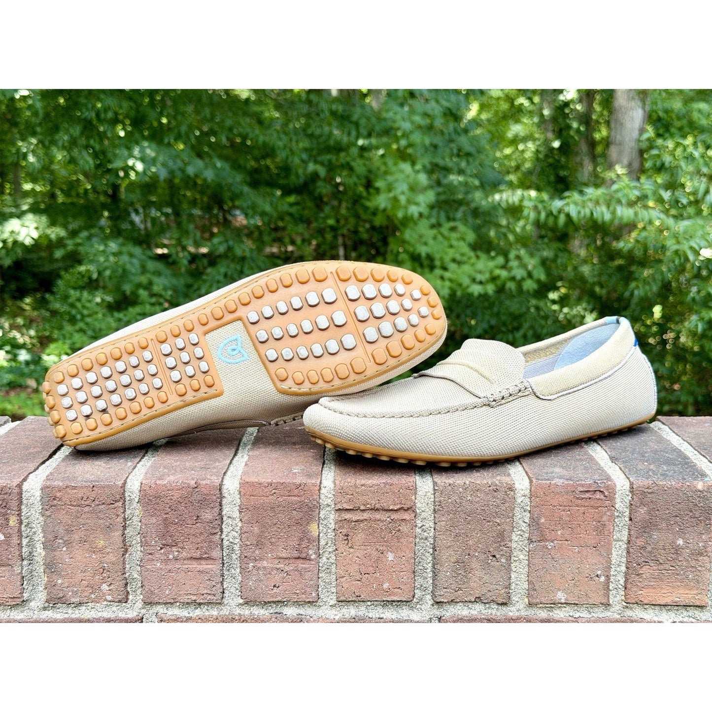 Rothy's The Driving Loafer Mens 12.5 Barley Beige Slip On Knit Shoes Worn Once
