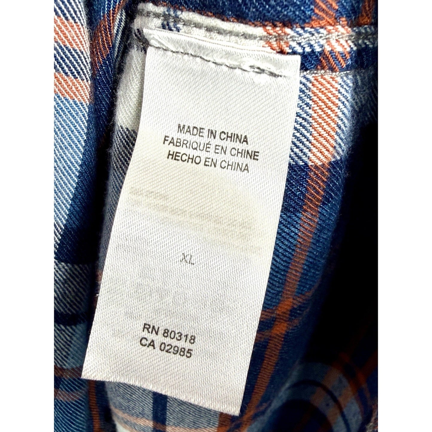 Lucky Brand Men's XL Flannel Shirt Classic Fit Blue Orange Plaid Double Pocket