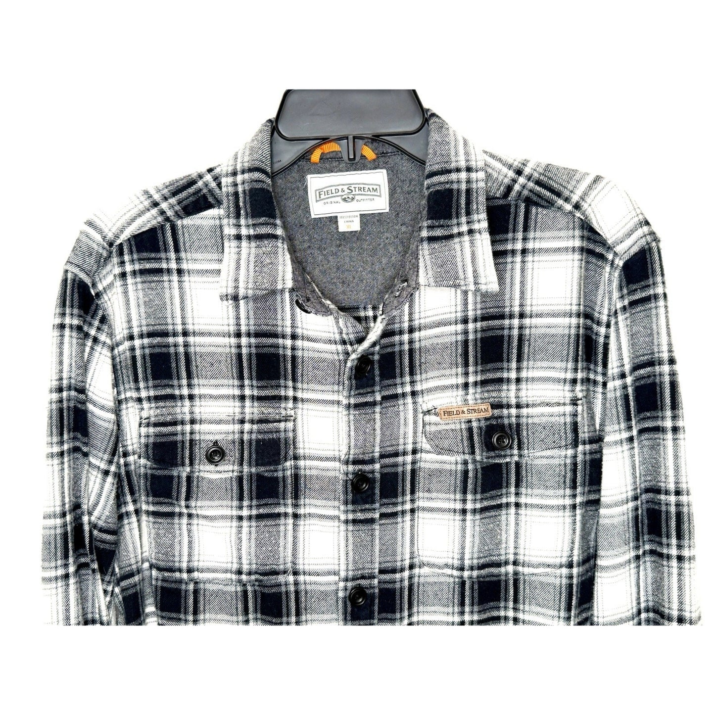 FIELD & STREAM Mens XL Flannel Shirt Black White Plaid Long Sleeve Heavyweight