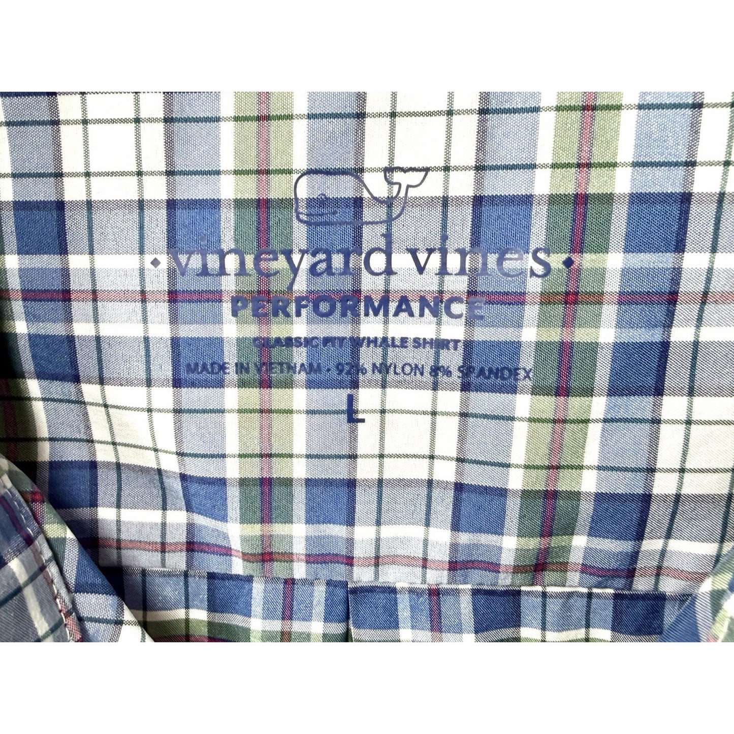 Vineyard Vines Whale Shirt Men Large L Classic Fit Performance Plaid Long Sleeve