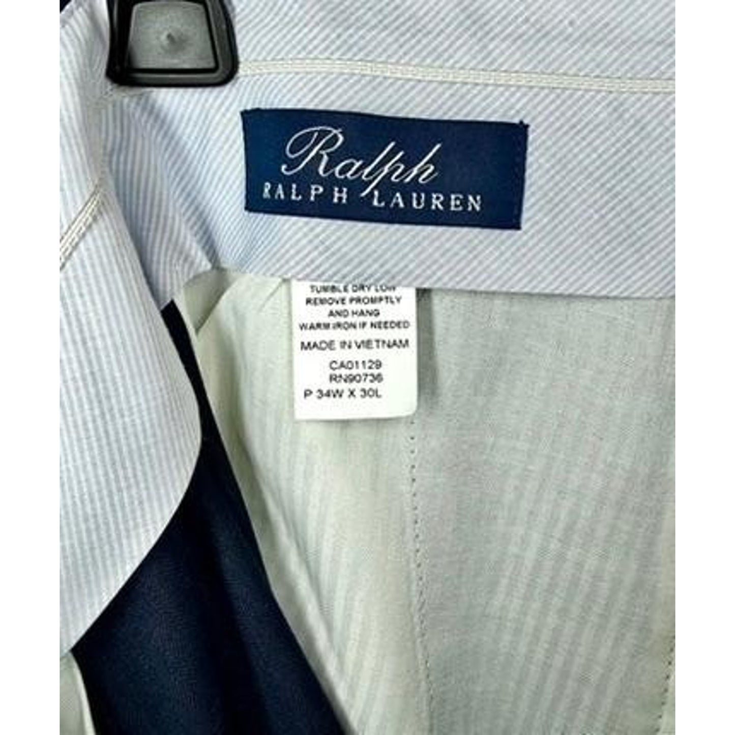 Ralph Lauren Dress Pants Mens 34x30 Navy Blue Plaid Stretch Flat Front Trousers
