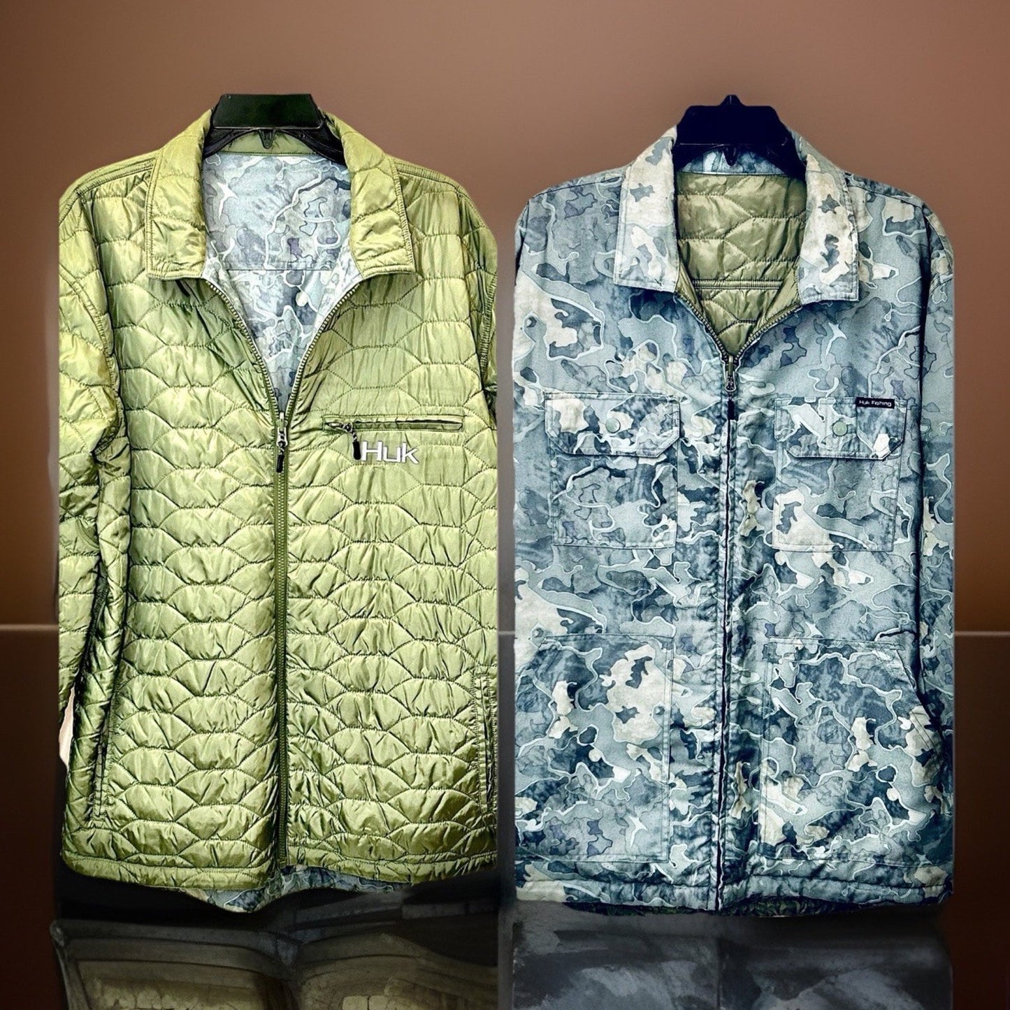 HUK Ballast Reversible Jacket Mens Large Quilted Fishing Water Resistant Outdoor