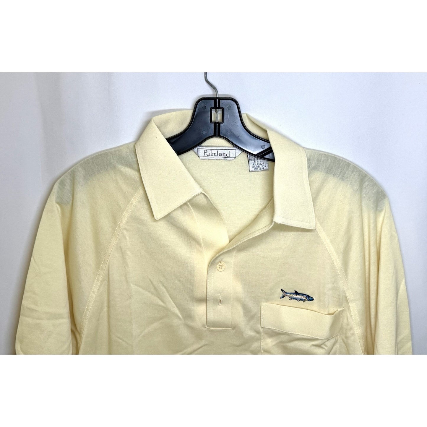 VTG Palmland Polo Men’s Medium Bright Yellow With Embroidered Fish