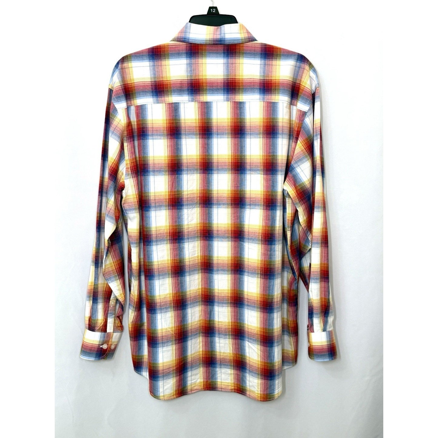 Alan Flusser Mens Shirt Medium M Rainbow Plaid Cotton Long Sleeve Button Down