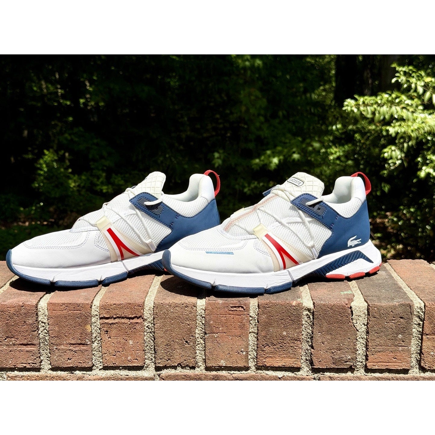 Lacoste L003 Men's Sneakers White Navy Red Size 12 Excellent Condition Worn 2x