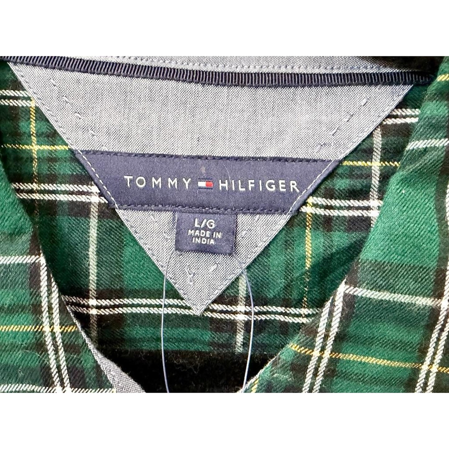 Tommy Hilfiger Plaid Button Up Shirt Womens Large Green Lurex Metallic NWT
