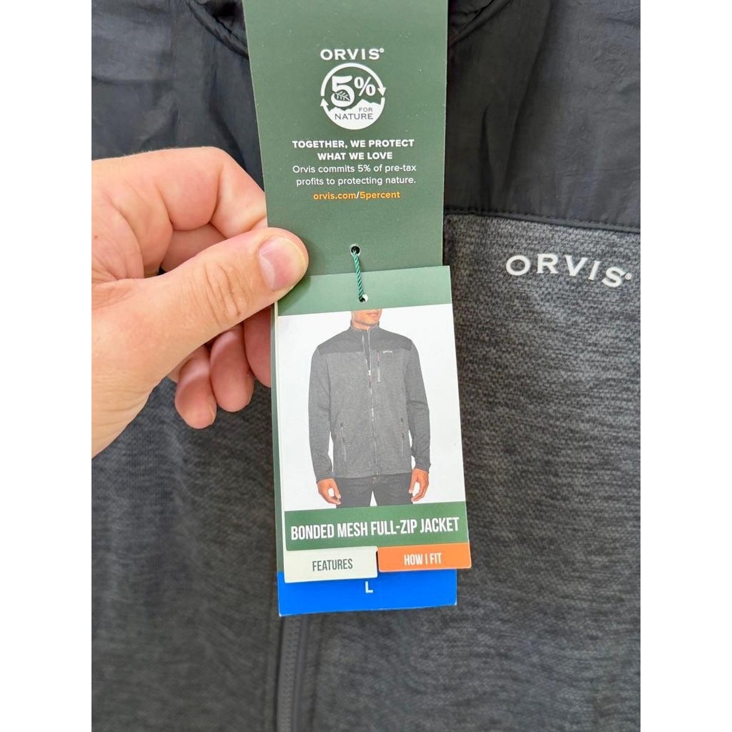 Orvis Bonded Mesh Full Zip Jacket Mens Large Phantom Black Fleece Lined NWT