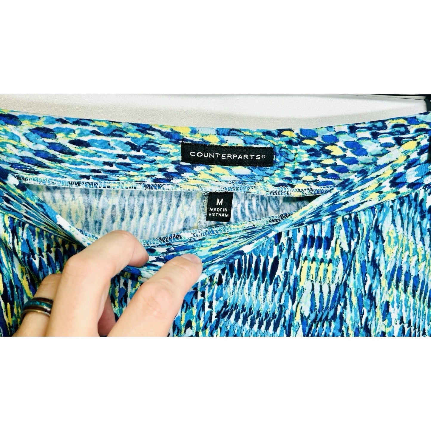 Counterparts Stretchy Pants Blue Size M Geo Design Pull On Casual Work Wide Leg
