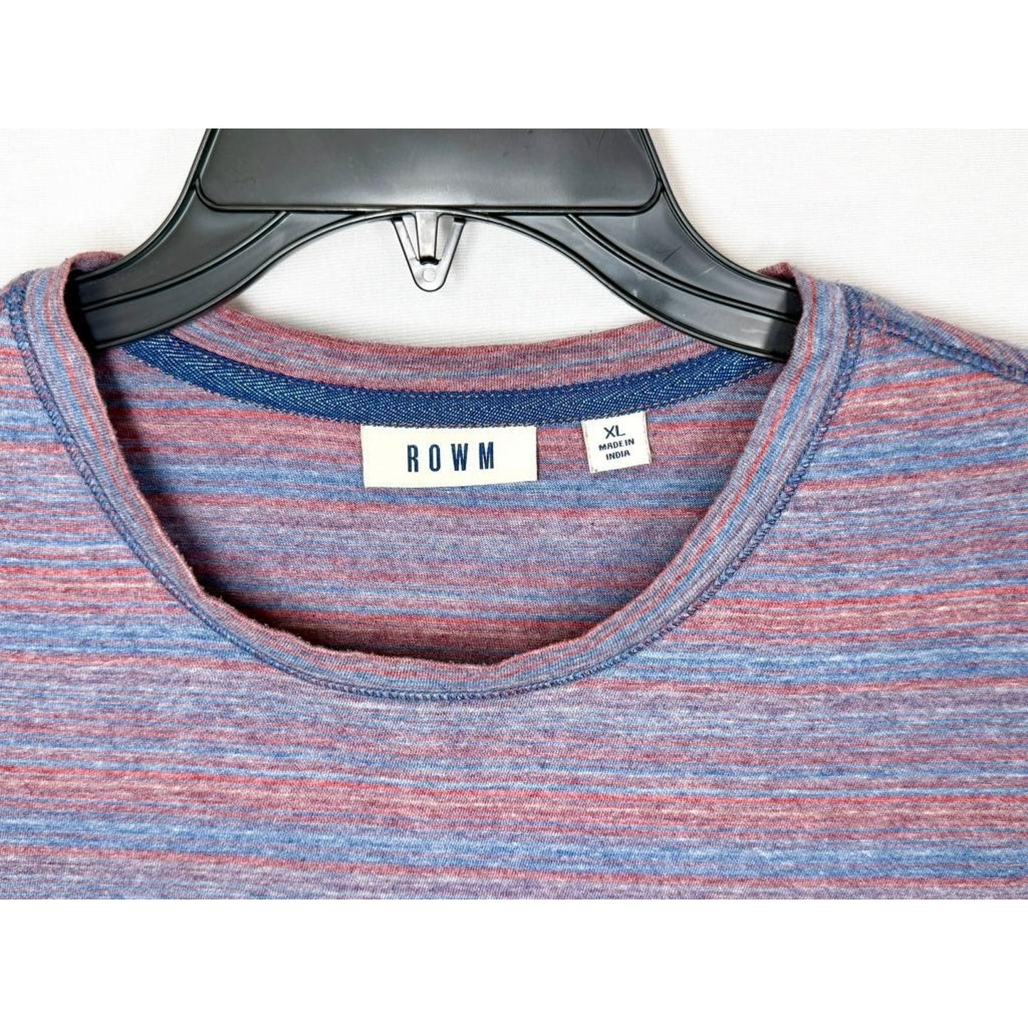 ROWM Striped T-Shirt Mens XL Blue Red Heathered Crew Neck Short Sleeve Cotton