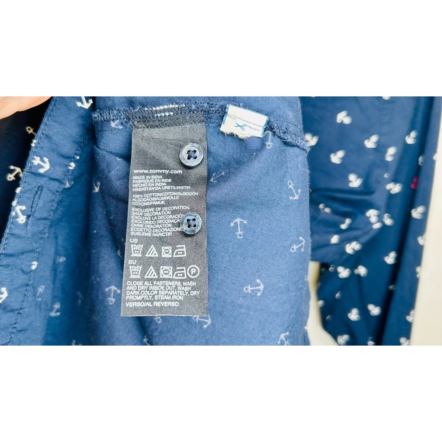 Tommy Hilfiger Women's Large Blue Button Up Shirt Anchor Print Top Long Sleeve