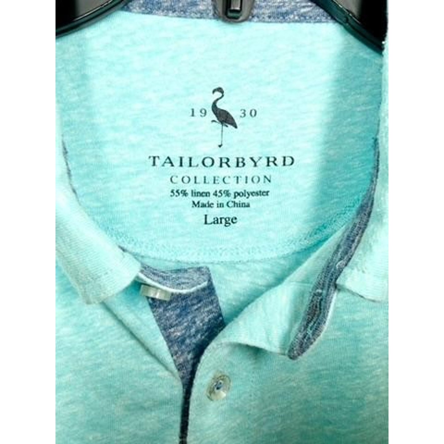 Tailorbyrd Collection Polo Shirt Mens Large Teal Aqua Blue Linen Blend Flamingo