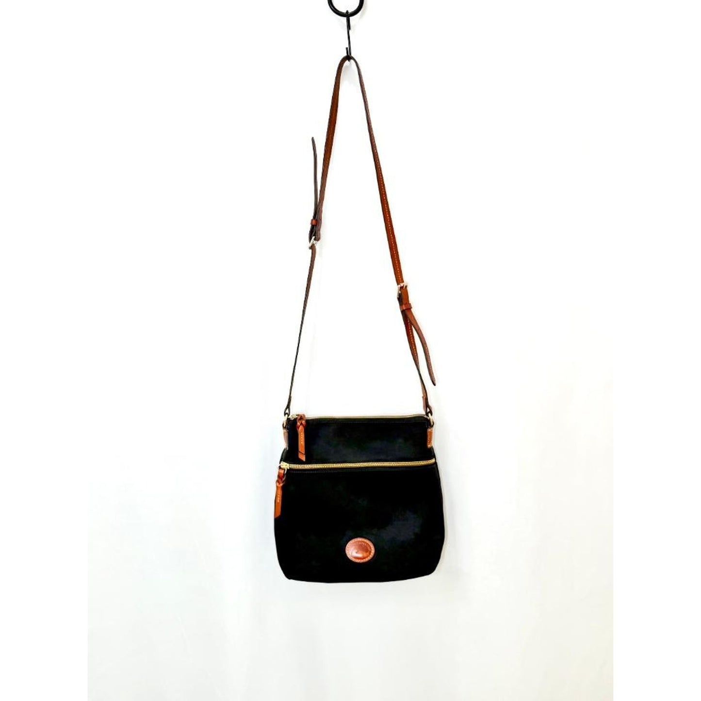 Dooney and Bourke Black Nylon Crossbody Bag Leather Trim Red Lining