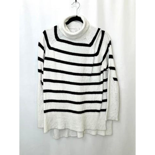 A New Day Striped Turtleneck Sweater Womens Medium White Black Knit Pullover