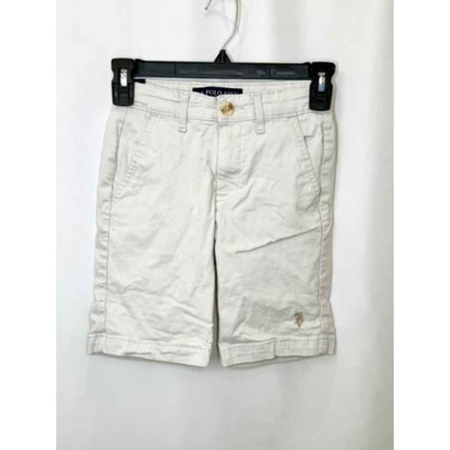 US Polo Assn Boys Chino Shorts Size 8 Beige Cotton Blend Flat Front Casual