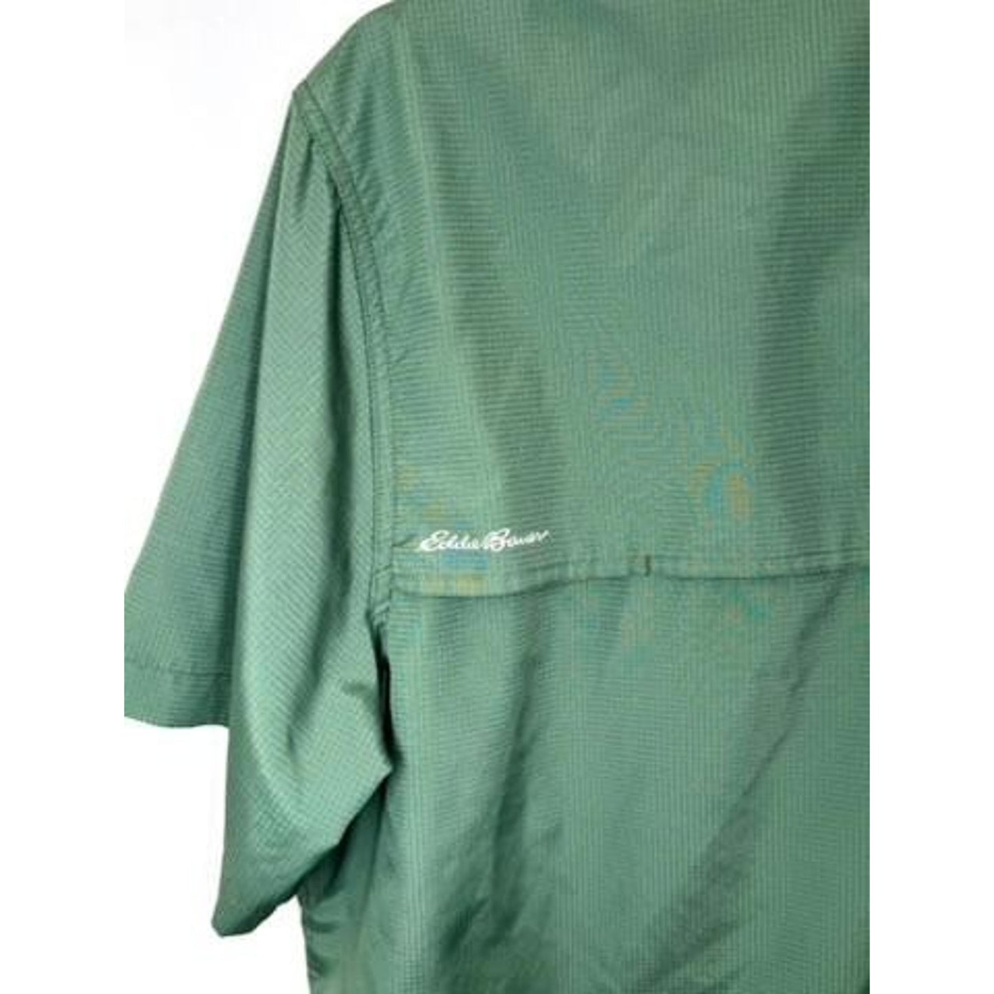 Eddie Bauer Fishing Shirt Mens XL Green Short Sleeve Button Up Ventilated Mesh