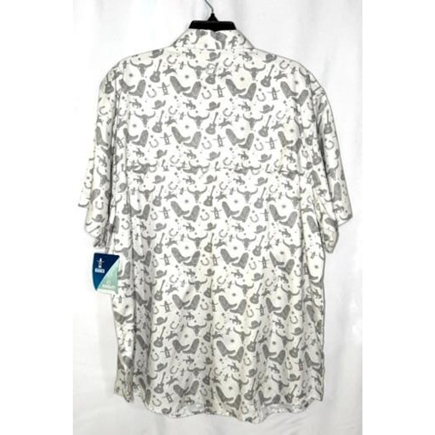 Magellan Outdoors Houston Rodeo Fishing Shirt Mens XL White Grey Cowboy Print
