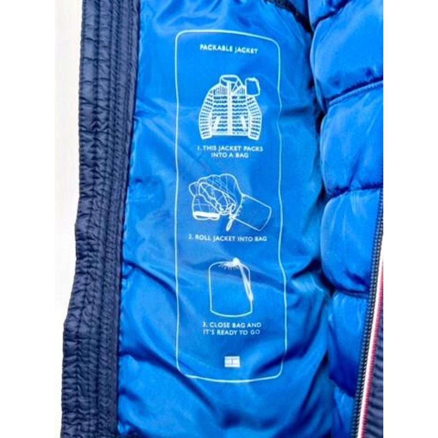 Tommy Hilfiger Puffer Jacket Mens XL Navy Blue Packable Quilted Full Zip Coat