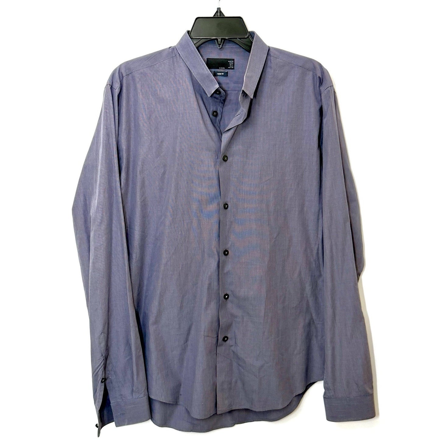 Black Tag By Zara Slim Fit Dress Shirt Men’s L Grey Micro Pindot Gingham