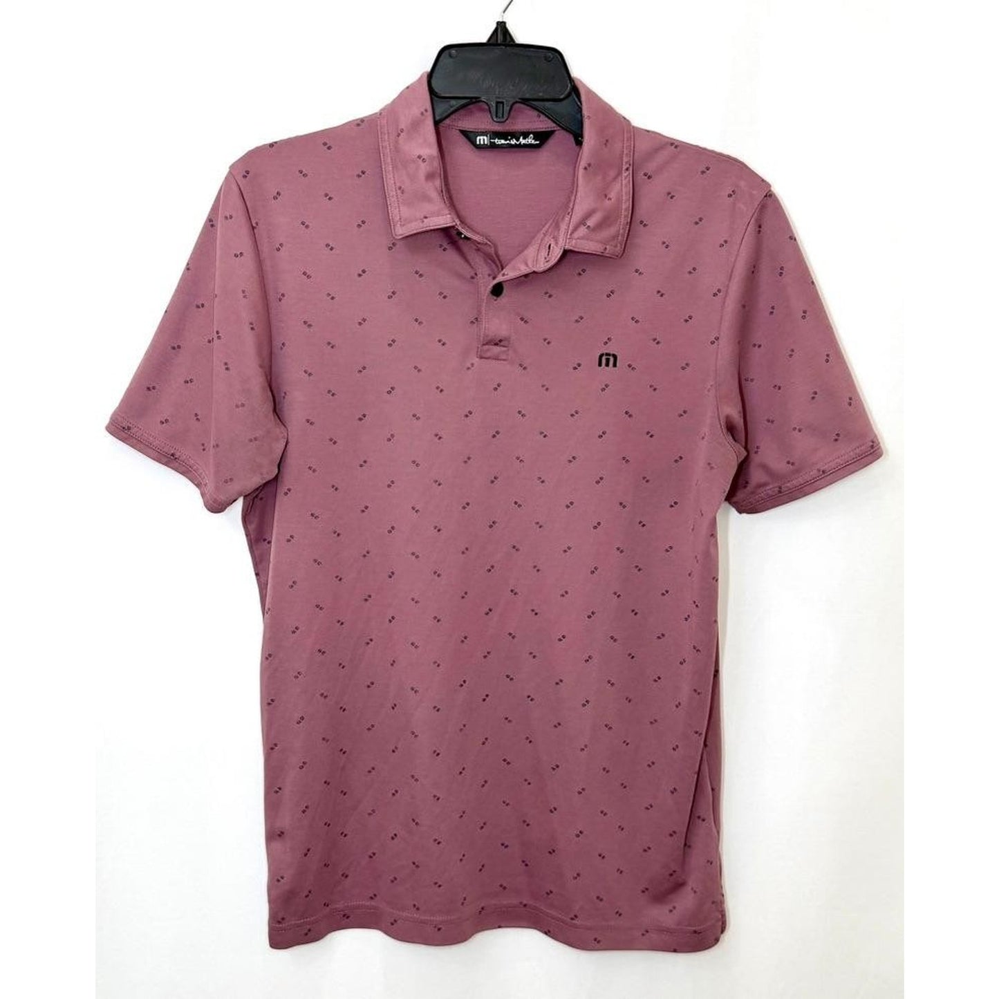 TravisMathew Polo Shirt Mens Small Pink Geometric Print Short Sleeve Golf Tee